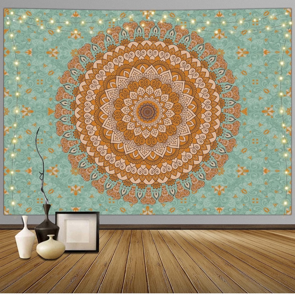 Blue and Orange Mandala Tapestry